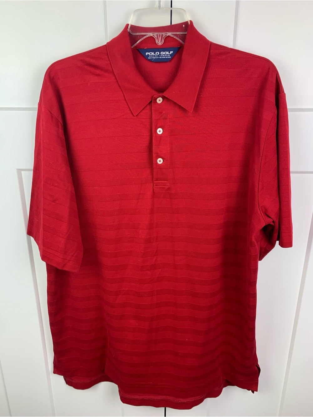 Polo Golf Ralph Lauren Mens Red Stripe Short Sleeve Polo Shirt Large L Preppy